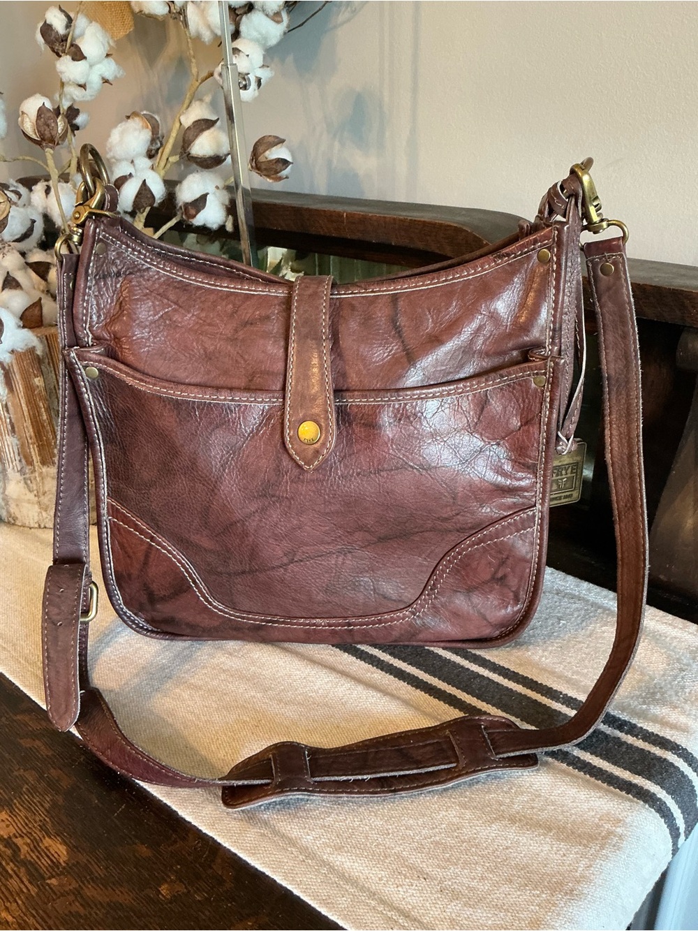 Frye Leather Campus Crossbody Bag Saddle Dark Walnut Brown Retail $328
